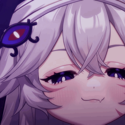 a close up of a cartoon character 's face with purple eyes