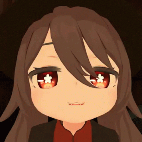 A Close Up Of A Cartoon Character 'S Face With Red Eyes And A Flower In Her Eyes . GIF