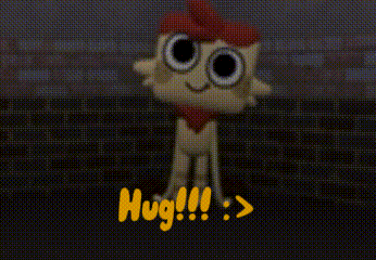 A Close Up Of A Cartoon Character 'S Face With The Word Hug Written In Yellow . GIF