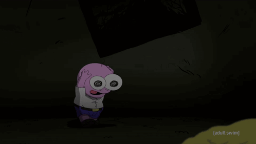 A Close Up Of A Cartoon Character 'S Face With The Words Adult Swim At The Bottom GIF