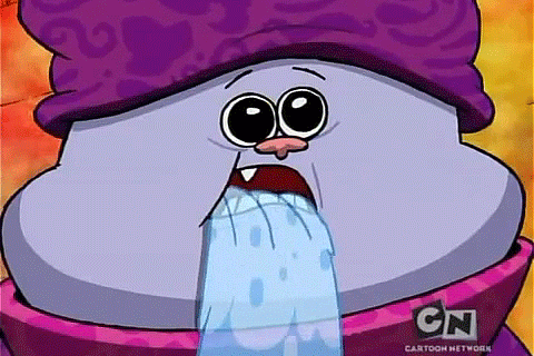 A Close Up Of A Cartoon Character 'S Face With Water Coming Out Of It . GIF