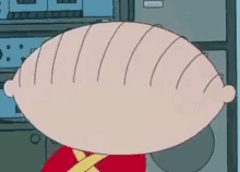 A Close Up Of A Cartoon Character 'S Head With A Red Shirt On . GIF