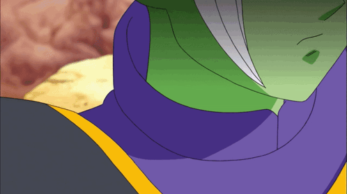 A Close Up Of A Cartoon Character 'S Neck With A Yellow Stripe GIF