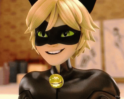 A Close Up Of A Cartoon Character Wearing A Cat Mask GIF