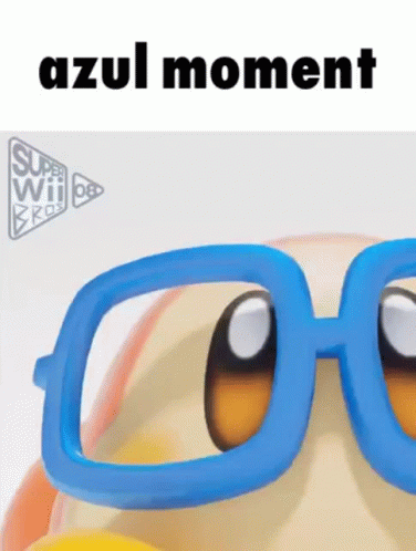 A Close Up Of A Cartoon Character Wearing Blue Glasses With The Words Azul Moment Above It GIF