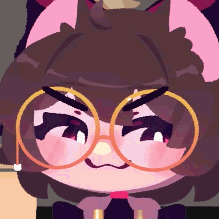 A Close Up Of A Cartoon Character Wearing Glasses And A Bow GIF