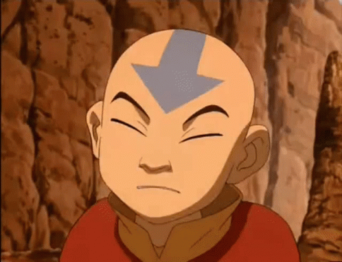 A Close Up Of A Cartoon Character With A Bald Head And An Arrow On His Forehead . GIF