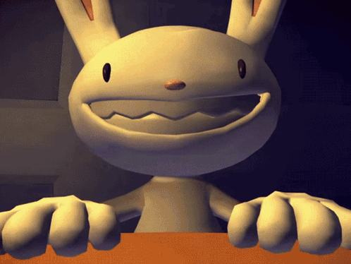 A Close Up Of A Cartoon Character With A Big Smile On Its Face GIF