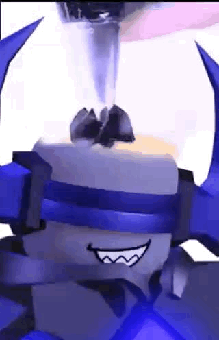 A Close Up Of A Cartoon Character With A Blue Ribbon Around His Eyes And A Smile On His Face . GIF