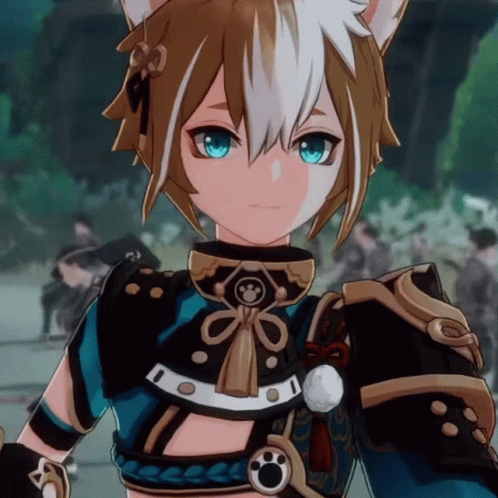 A Close Up Of A Cartoon Character With A Cat Ears GIF