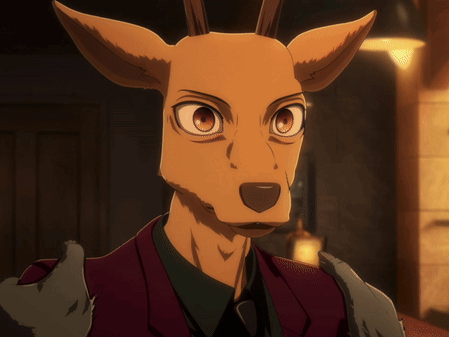 A Close Up Of A Cartoon Character With A Deer 'S Head GIF