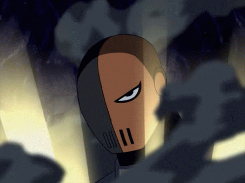 A Close Up Of A Cartoon Character With A Mask GIF