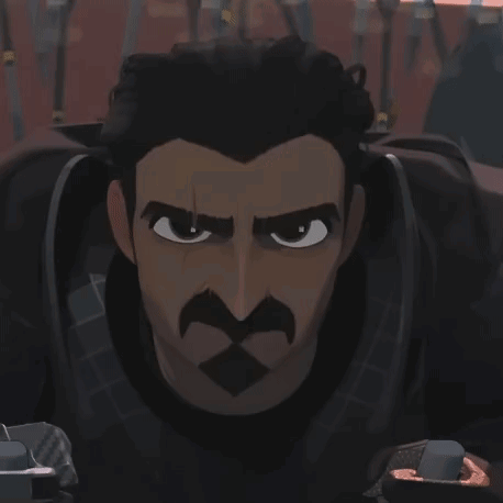 A Close Up Of A Cartoon Character With A Mustache Looking At The Camera GIF