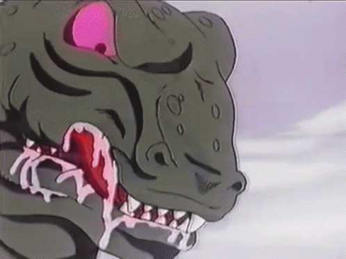 A Close Up Of A Cartoon Character With A Pink Eye And A Mouth Full Of Teeth . GIF