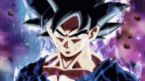 A Close Up Of A Cartoon Character With A Purple And Blue Background GIF