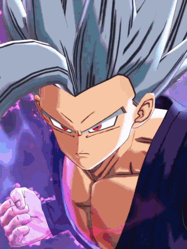 a close up of a cartoon character with a purple background