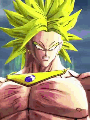 A Close Up Of A Cartoon Character With A Purple Jewel On His Neck GIF