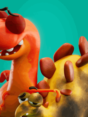 A Close Up Of A Cartoon Character With A Red Head And A Yellow Body GIF