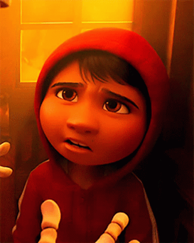 A Close Up Of A Cartoon Character With A Red Hoodie GIF