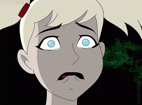 A Close Up Of A Cartoon Character With A Sad Look On Her Face . GIF