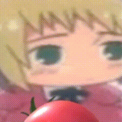 A Close Up Of A Cartoon Character With A Tomato In Front Of Him . GIF