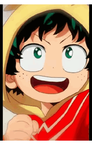 a close up of a cartoon character with a yellow hoodie on