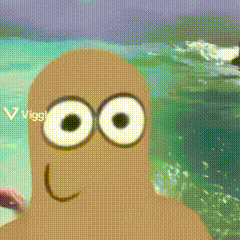 A Close Up Of A Cartoon Character With Big Eyes And A Smile GIF