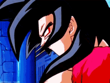 A Close Up Of A Cartoon Character With Black Hair And A Red Shirt GIF