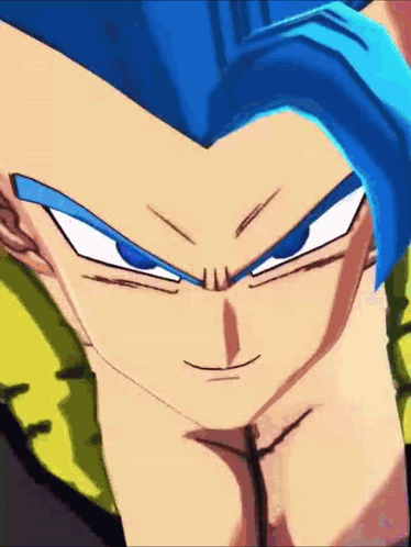 A Close Up Of A Cartoon Character With Blue Hair And Blue Eyes GIF