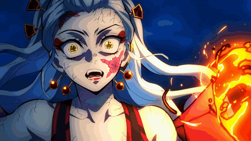 A Close Up Of A Cartoon Character With Blue Hair GIF