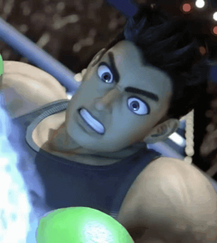 A Close Up Of A Cartoon Character With Green Boxing Gloves On GIF