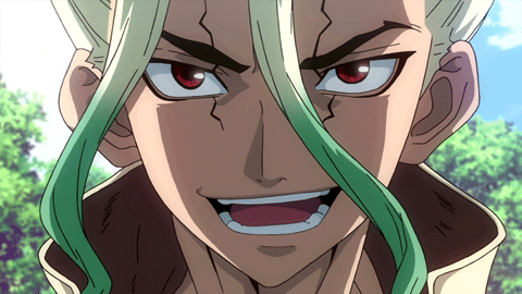 A Close Up Of A Cartoon Character With Green Hair GIF