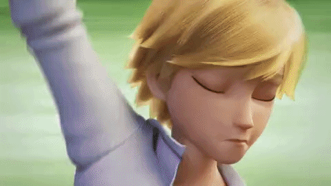 A Close Up Of A Cartoon Character With His Eyes Closed And His Arm Raised . GIF