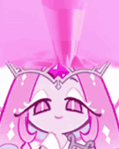 A Close Up Of A Cartoon Character With Pink Hair And A Crown On Her Head GIF