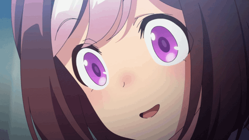 A Close Up Of A Cartoon Character With Purple Eyes GIF