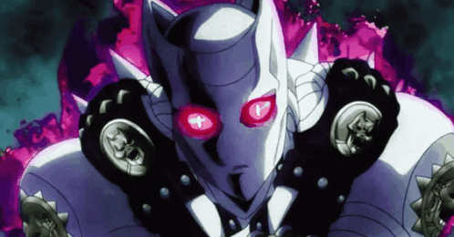 A Close Up Of A Cartoon Character With Red Eyes And Spikes GIF