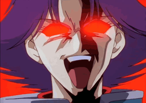 A Close Up Of A Cartoon Character With Red Eyes GIF