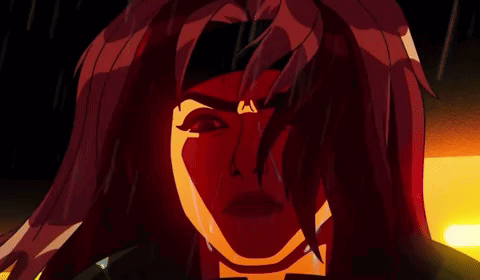 A Close Up Of A Cartoon Character With Red Hair GIF