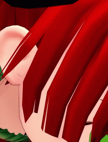 A Close Up Of A Cartoon Character With Red Hair And A Black Cape GIF