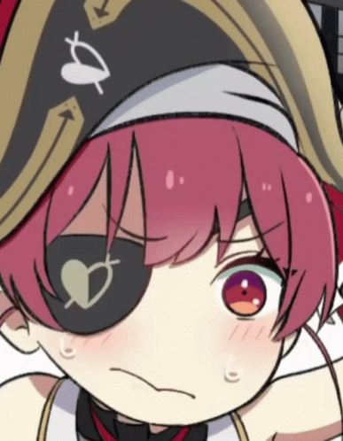 A Close Up Of A Cartoon Character With Red Hair And An Eye Patch GIF