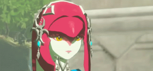 A Close Up Of A Cartoon Character With Red Hair And Yellow Eyes GIF