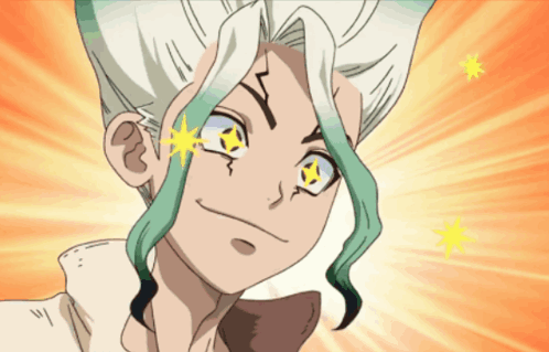 A Close Up Of A Cartoon Character With Stars On His Eyes GIF