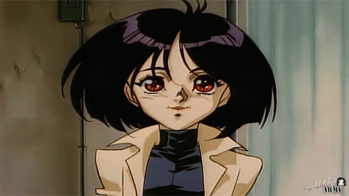 A Close Up Of A Cartoon Character With The Word Army On The Bottom Right GIF