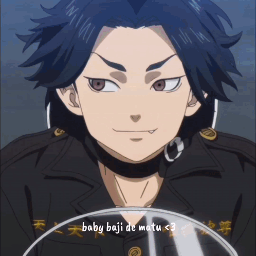 A Close Up Of A Cartoon Character With The Words Baby Baji De Mata < 3 GIF