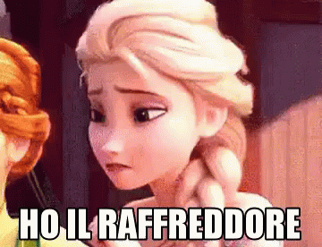 A Close Up Of A Cartoon Character With The Words Ho Il Raffreddore Written Below Her GIF