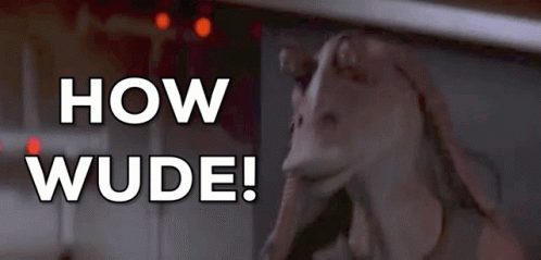 A Close Up Of A Cartoon Character With The Words How Wude Written Above Him GIF