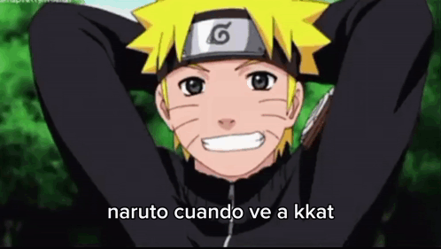A Close Up Of A Cartoon Character With The Words " Naruto Cuando Ve A Kkat " Below Him GIF