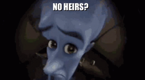 A Close Up Of A Cartoon Character With The Words No Heirs Written On It . GIF