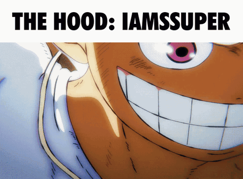 A Close Up Of A Cartoon Character With The Words " The Hood Iamssuper " Below It GIF