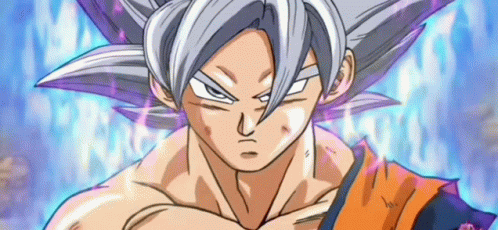 A Close Up Of A Cartoon Character With White Hair And A Purple Background . GIF
